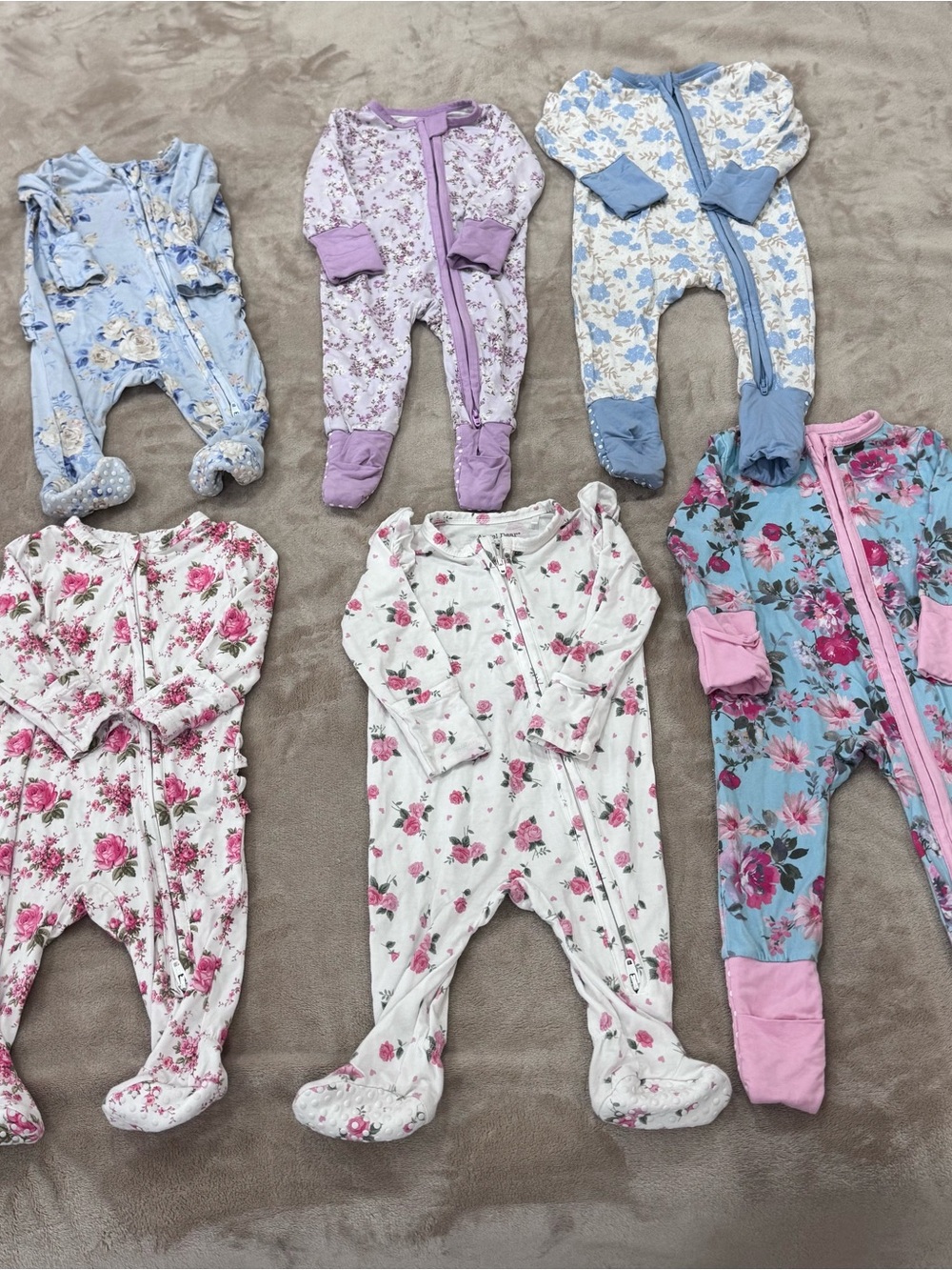 Angel Dear Floral Footed One-Piece Sleepers bundle 0-3 months